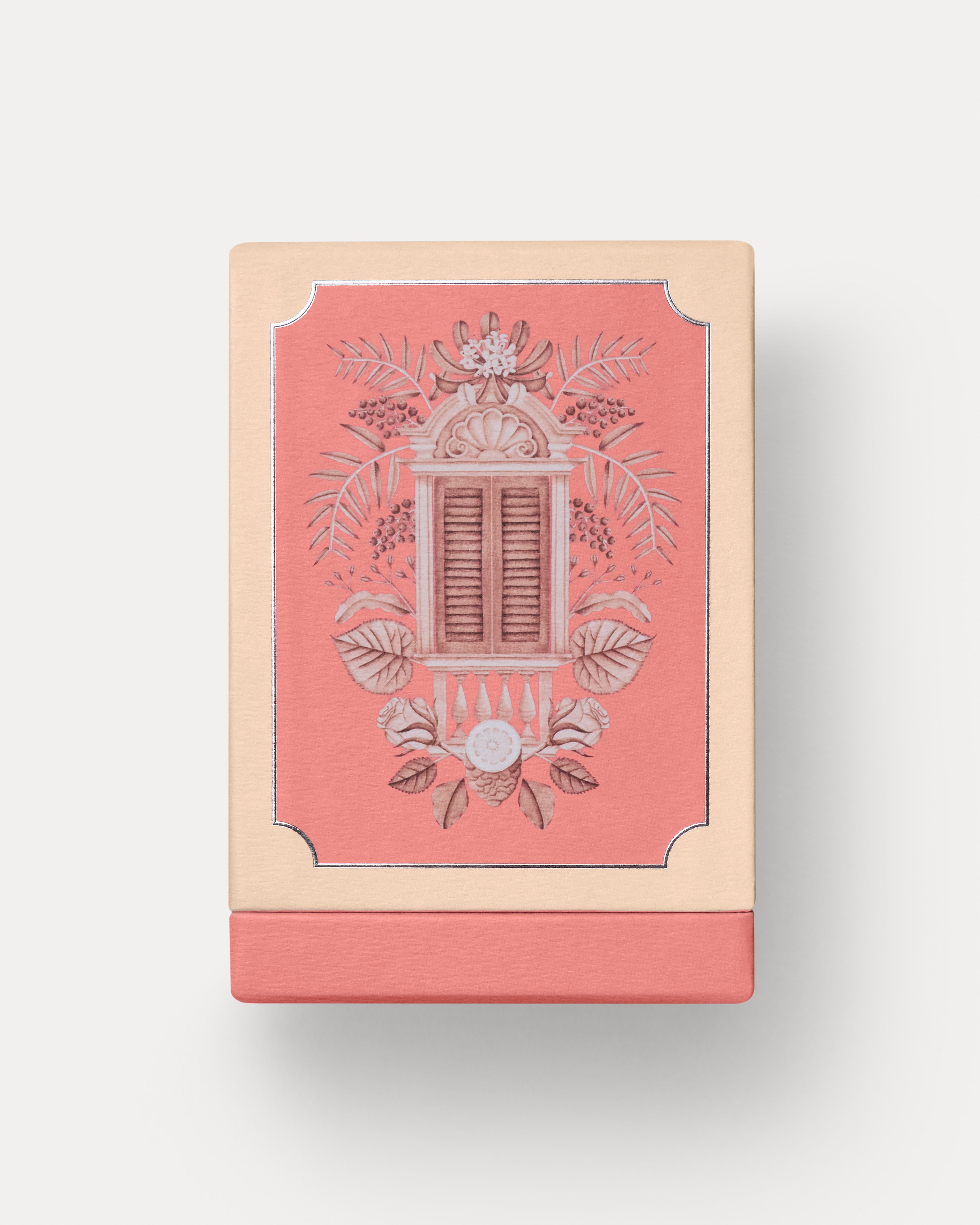 Packshot of the back of the Amor Perfetto box by MarMar Genova featuring the botanical trompe l'oeil illustration of Gaia Cairo